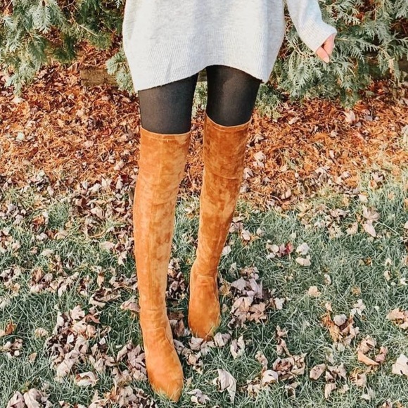 Tan Vegan Suede Knee High Boots - Picture 2 of 6